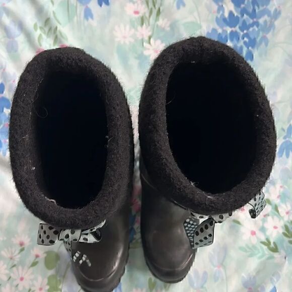 Bogs Alex Solid Black Boots Fleece Lined Ribbon Accent - Picture 2 of 14